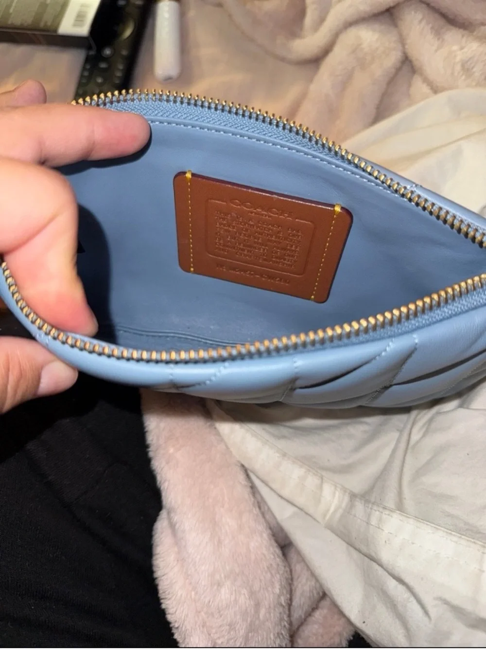 Quilted Light Blue Leather Crossbody Pouch